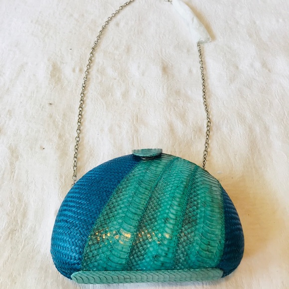 Straw & Python Clutch w/Chain - Picture 8 of 9